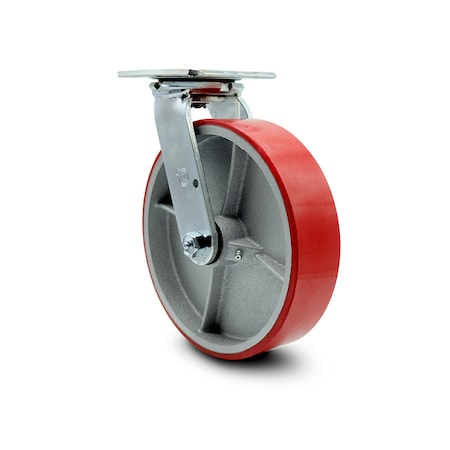 Service Caster 8 Inch Red Poly on Cast Iron Wheel Swivel Caster with Roller Bearing SCC SCC-30CS820-PUR-RS